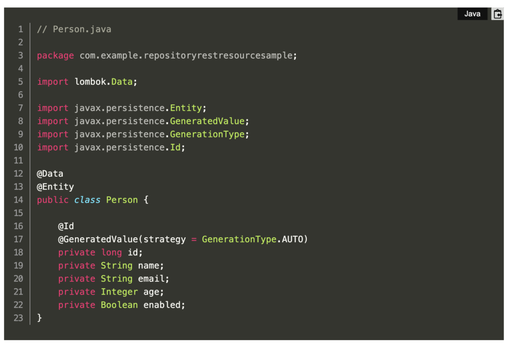 Highlighting Code Block のハイライト例（Java）